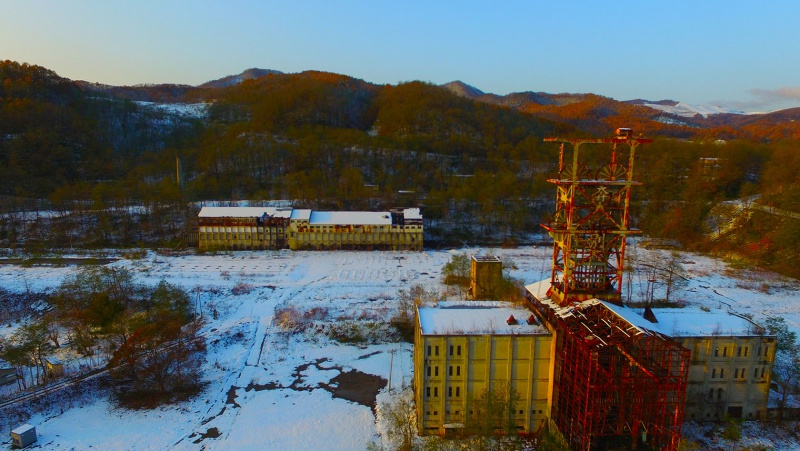 北海道芦別市炭鉱ドローン空撮画像